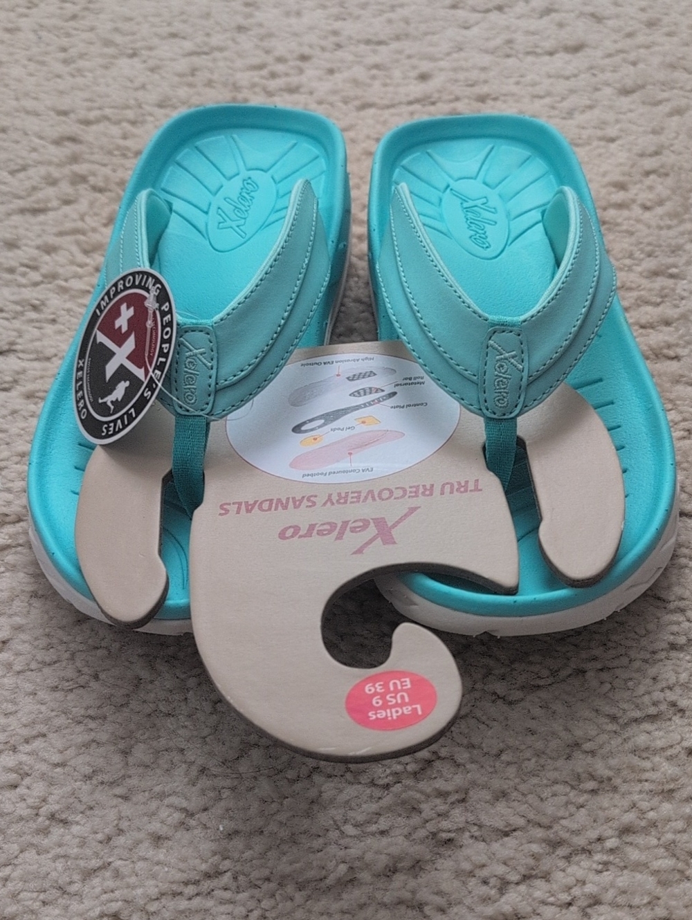 NWT Xelero Teal Recovery Flip Flops Women's 9